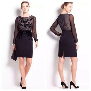 Ann Taylor Black Velvet Scroll Dress Petite 0P